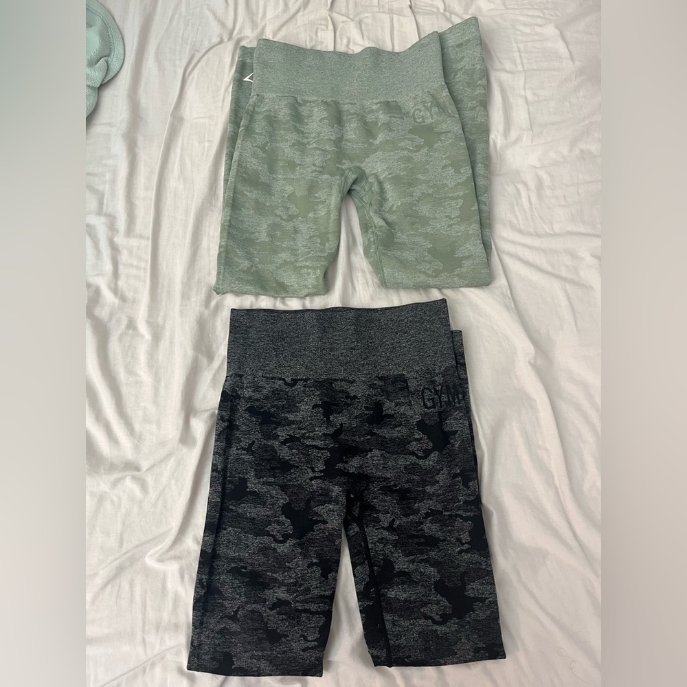 BUNDLE-gymshark camo seamless leggings black and green